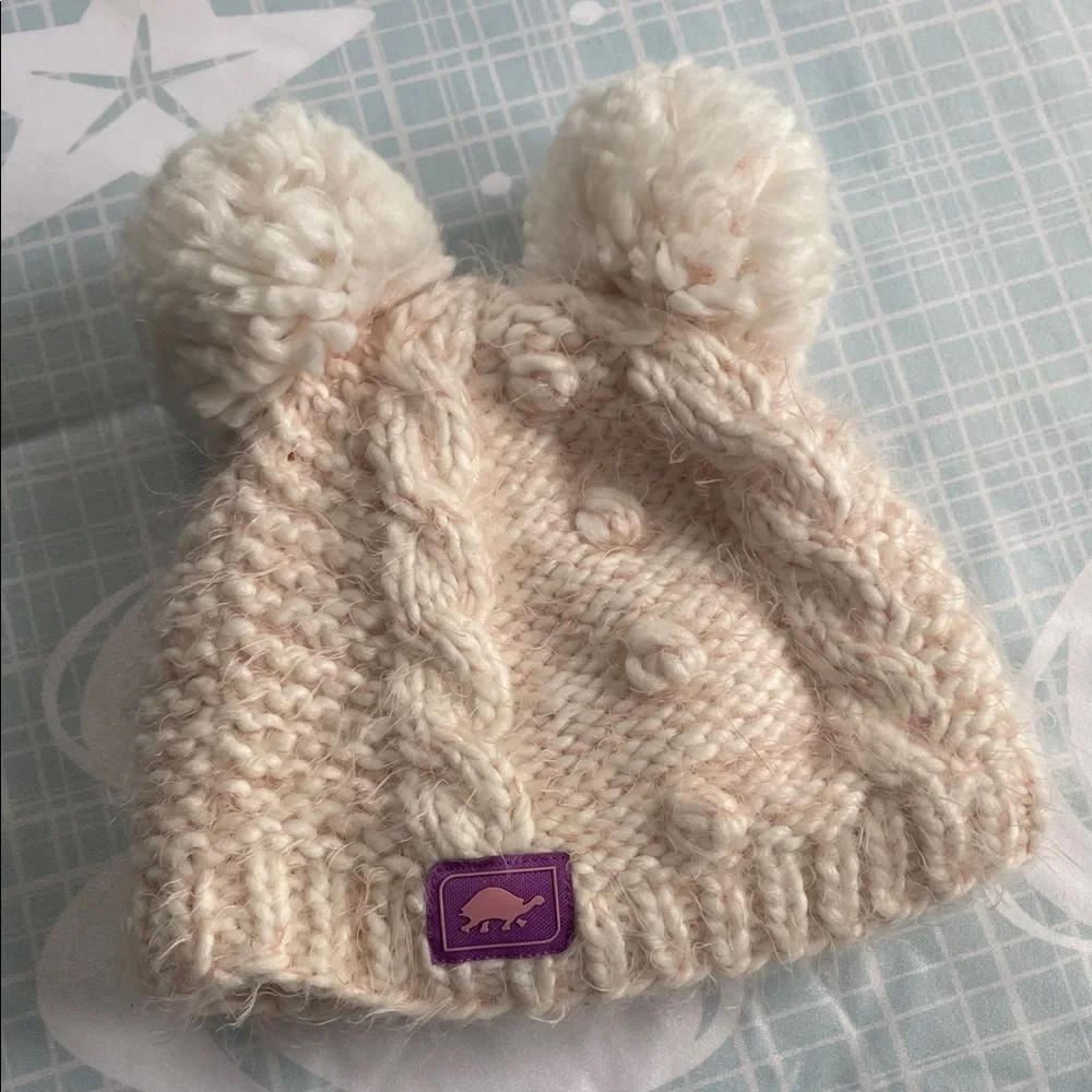 Cozy Cream Knit Kids Hat with Pom-Poms